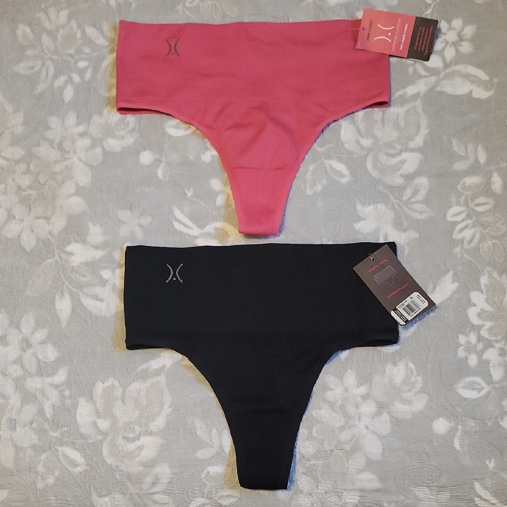 Yummie Tummie Shaping Thong, 1 Pink Size L/XL, 1 Black Size M/L